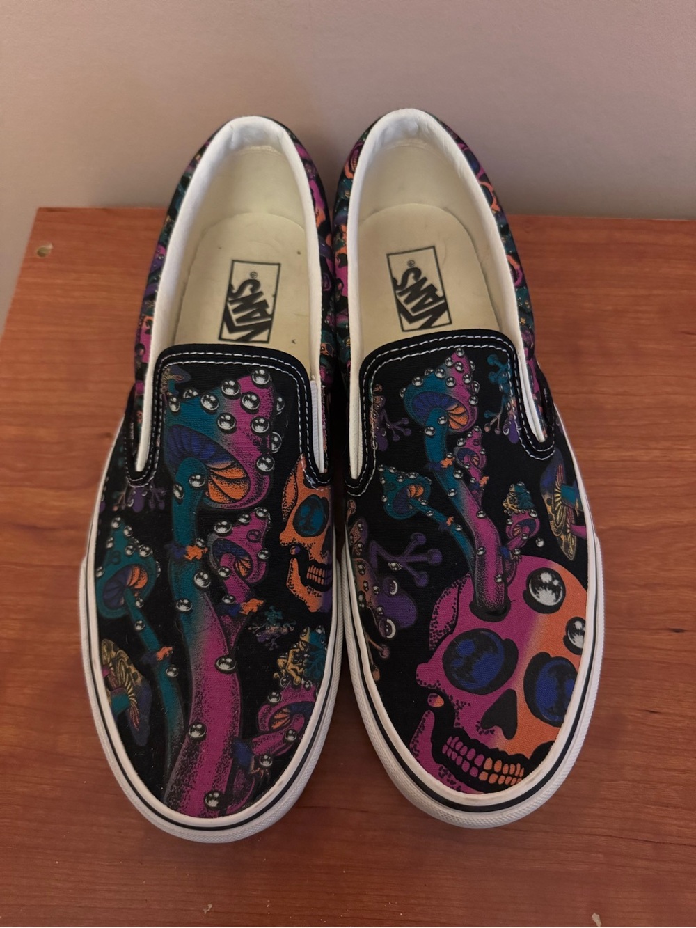 Vans Menโs Slip-On Sneakers - Black with Multicolor Skull Print